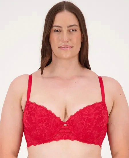 Women's Full Figure Piper Lace T Shirt Bra in Red