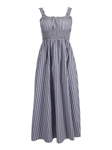 Women's Gingham Check Midi Dress in Blue Gingham