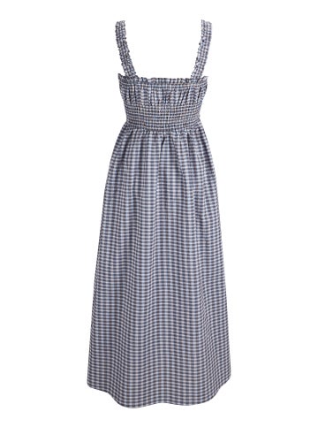 Women's Gingham Check Midi Dress in Blue Gingham