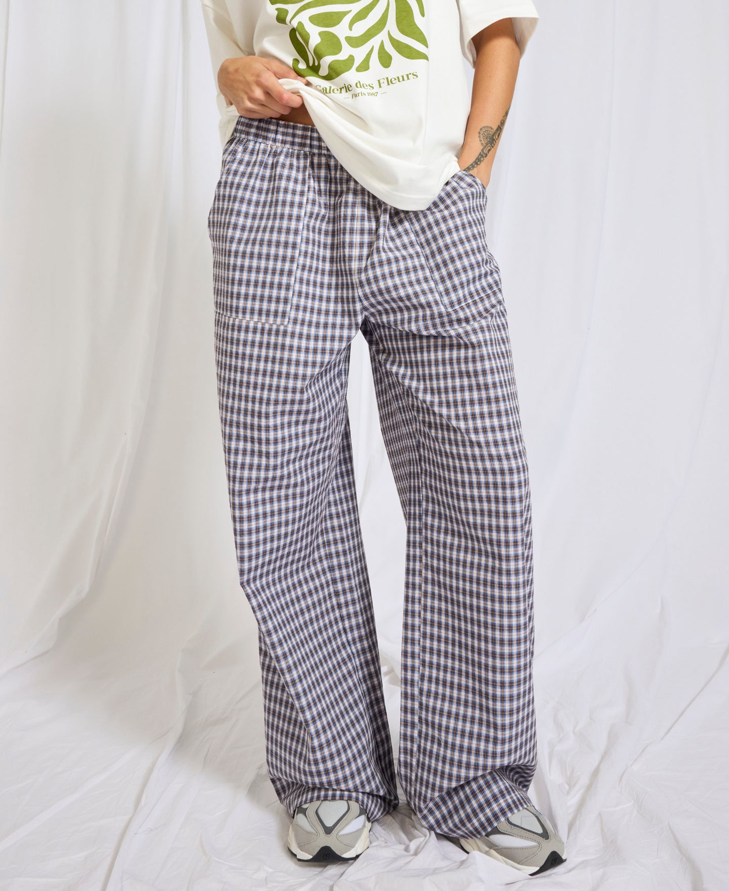 Women's Gingham Wide Leg Pant in Blue Gingham | Postie