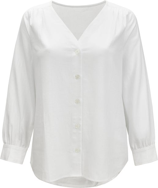 Women's Isobelle Linen Blend Button Blouse in White | Postie