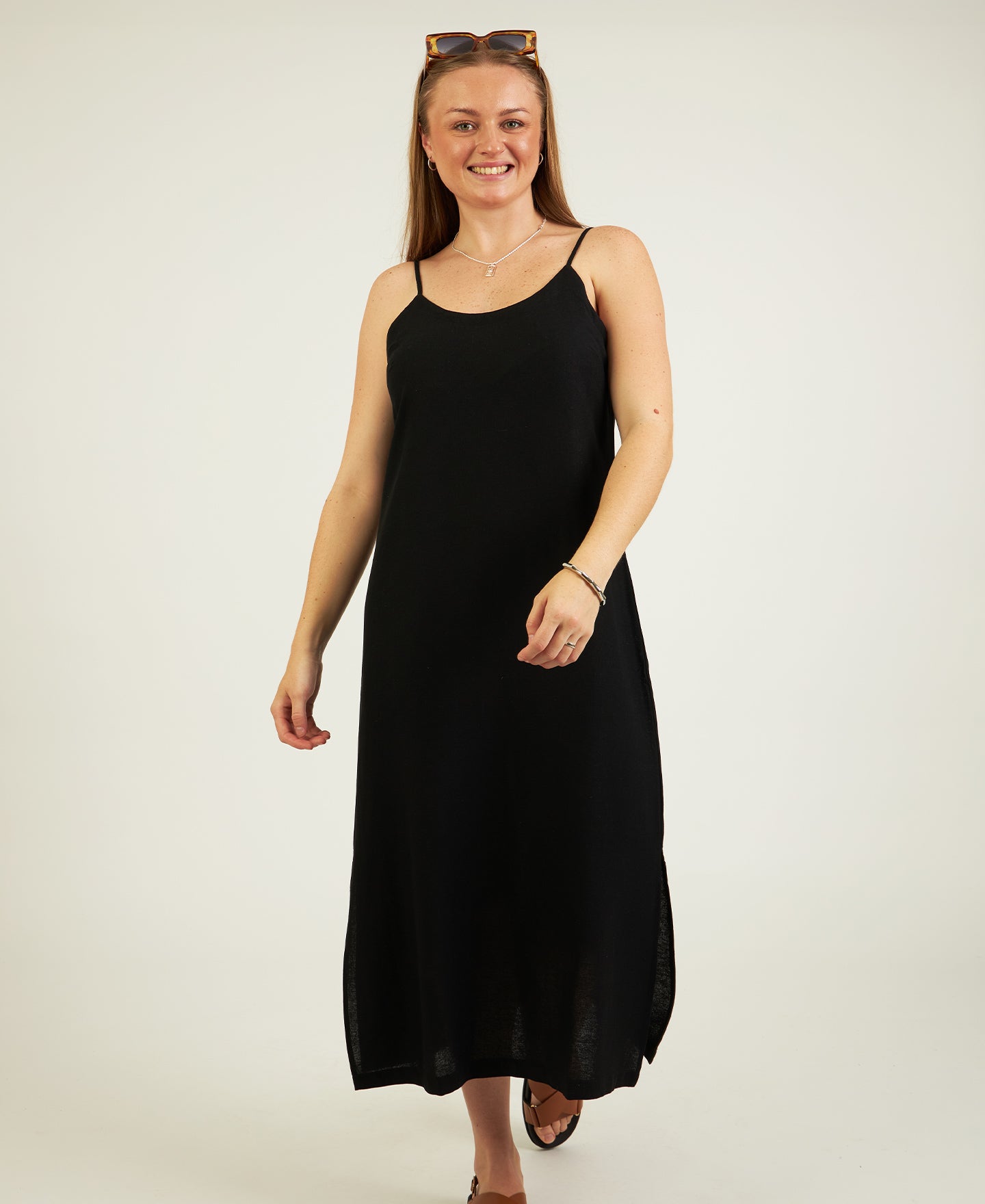 Women's Linen Blend Slip Dress in Black Postie