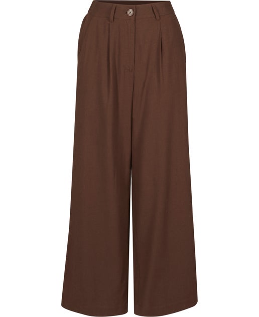 Women's Linen Blend Wide Leg Pant in Chocolate | Postie
