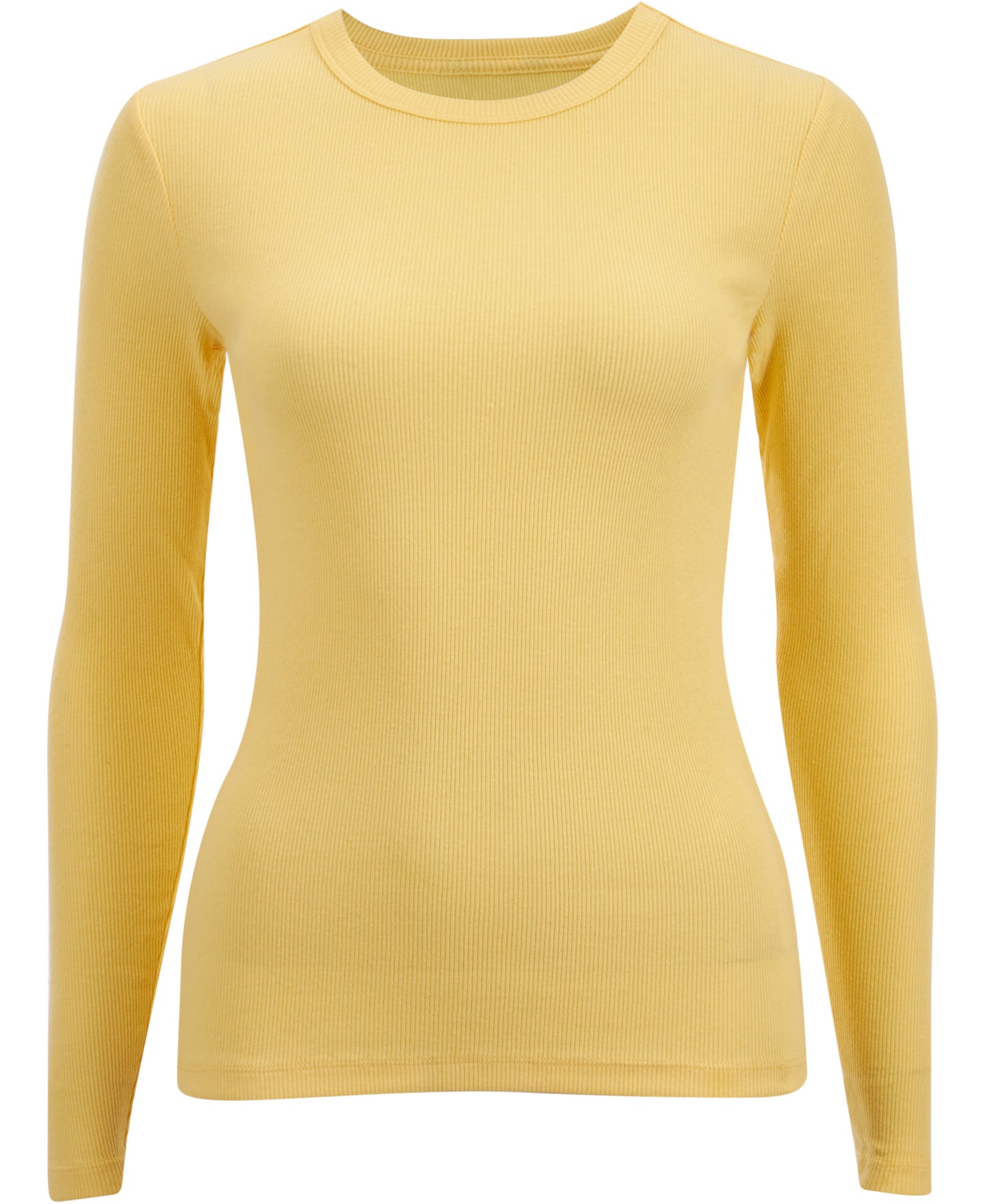 Women's Long Sleeve Rib Crew Neck Top in Butter Yellow Postie