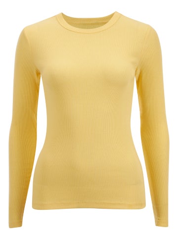 Women's Long Sleeve Rib Crew Neck Top in Butter Yellow Postie