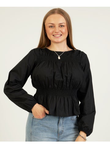 Women's Peplum Blouse in Black Postie