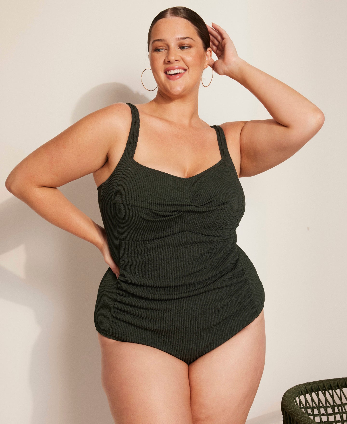 Women's Plus Textured One Piece Swimsuit in Khaki | Postie