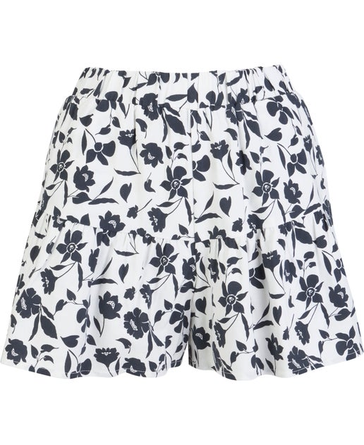 Womens' Printed Ruffle Short in White / Navy Floral | Postie