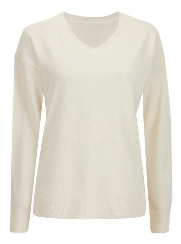 Women's Relaxed V Neck Super Soft Jumper in Winter White Postie