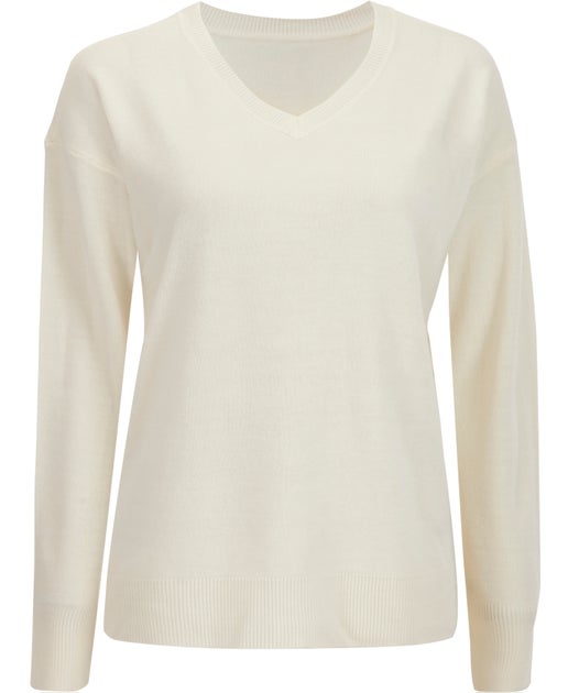 Crew Neck Sweater Winter White Cashmere Jumper LilySilk Womens