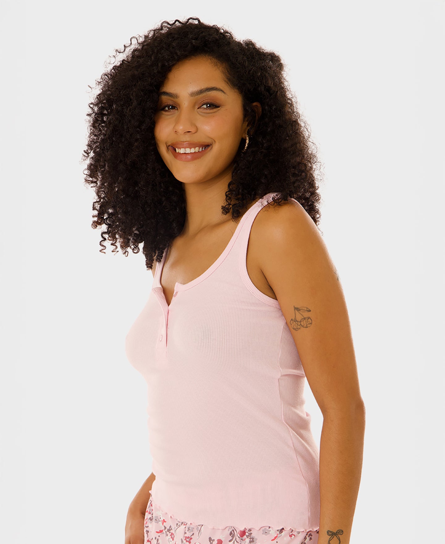 Women's Rib Henley Sleep Tank in Cherry Blossom | Postie