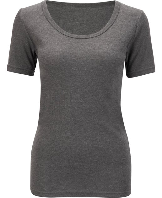 Women's Scoop Neck Thermo Short Sleeve Top in Charcoal Marle | Postie