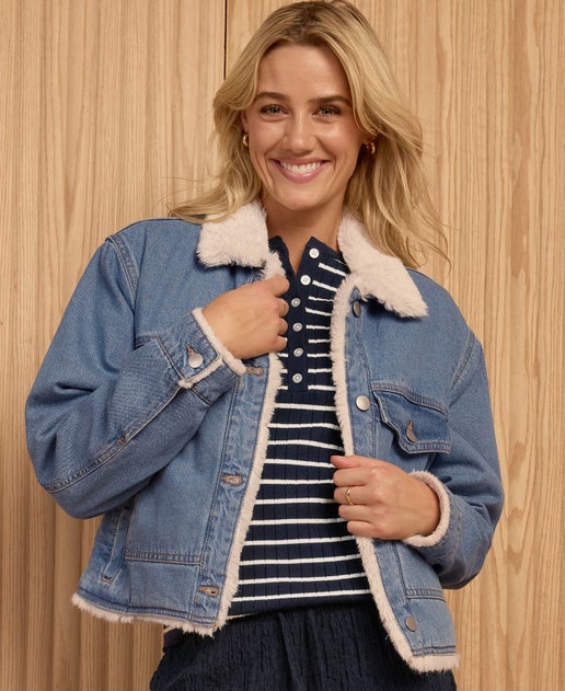 Denim Jacket Sherpa Lined Women's Sherpa Lined Crop Denim