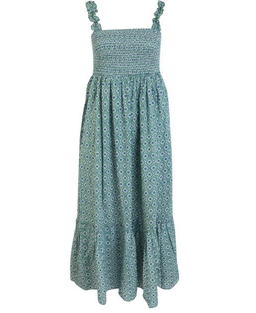 Women's Shirred Bodice Cotton Dress in Marine Tile | Postie