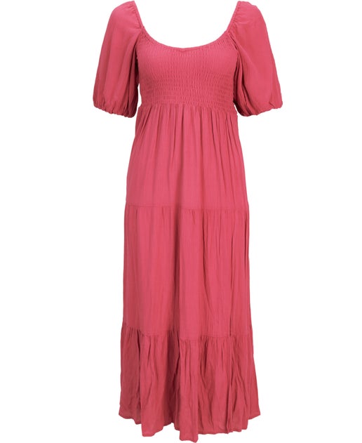 Women's Shirred Bust Dress in Garnet Rose | Postie