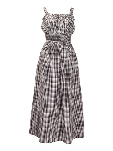 Women's Shirred Bust Midi Dress in B/w Gingham | Postie
