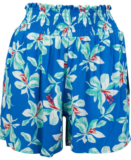 Women's Shirred Waist Crinkle Short in Blue Floral | Postie