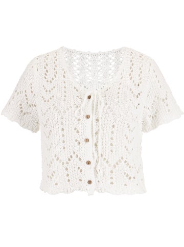 Women's Short Sleeve Knit Bolero Cardi in White Postie