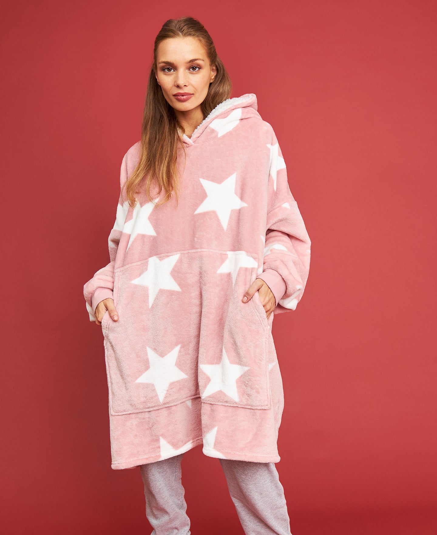 Women's Snuggy Hoodie in Pink Star | Postie