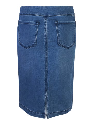 Women's Soft Touch Pull On Denim Skirt in Mid Wash Postie