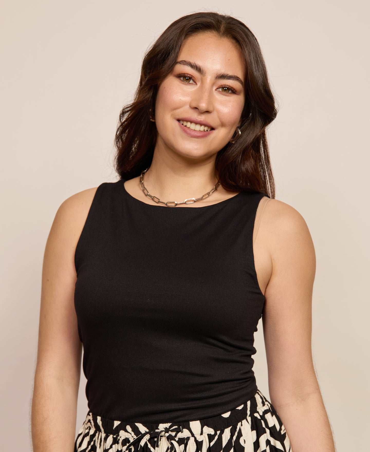 Women's Stretch Soft Boat Neck Tank in Black | Postie