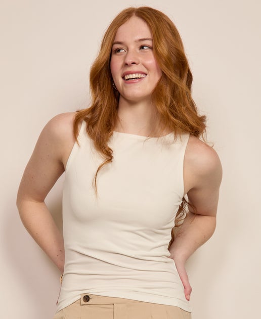 Women's Stretch Soft Boat Neck Tank in White | Postie