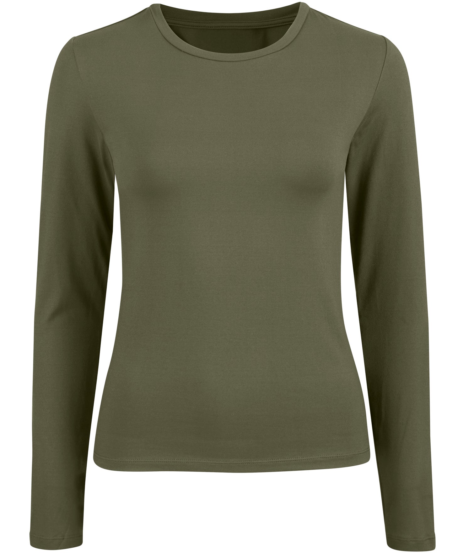 Women's Stretch Soft Crew Long Sleeve Tee in Khaki | Postie