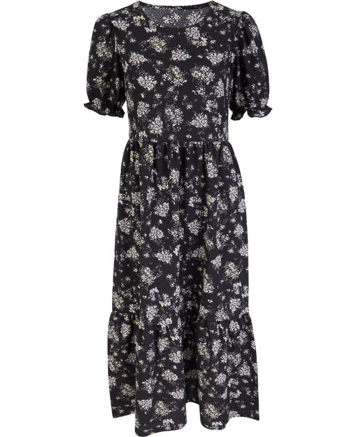 Women's Texture Knit Puff Sleeve Midi Dress in Clustered Floral | Postie