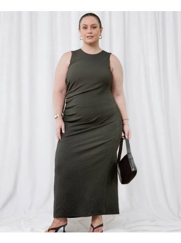 Women's Textured Dress in Dark Khaki | Postie